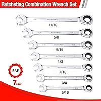 Vista 2 de WORKPRO Juego de llaves combinadas de trinquete de 7 piezas, 72 dientes, construcción Cr-V, juego combinado de llaves de trinquete con bolsa