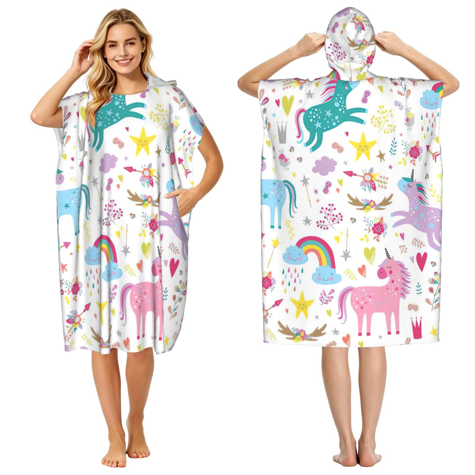Toalla de playa con capucha de unicornios para camping, vacaciones y aventuras al aire libre
