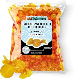 Butterscotch Hard Candy Bulk (2lb) - Vintage Candy, Butterscotch Candies Individually Wrapped, Butter Scotch Discs Buttons, Grandma Candy - By Dr. Variety
