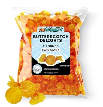Butterscotch Hard Candy Bulk 2lb - Vintage Candy, Butterscotch Candies Individually Wrapped, Butter Scotch Discs Buttons, Grandma Candy - By Dr. Variety
