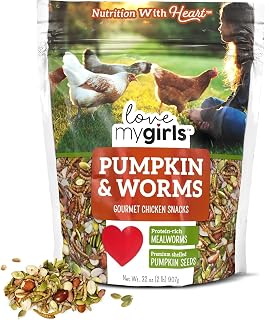 Love My Girls Pumpkin & Worms Chicken Treats - 2lb Corn-Free Gourmet Mix with Protein-Rich Mealworms & Nutrient-Dense Pumpkin Seeds
