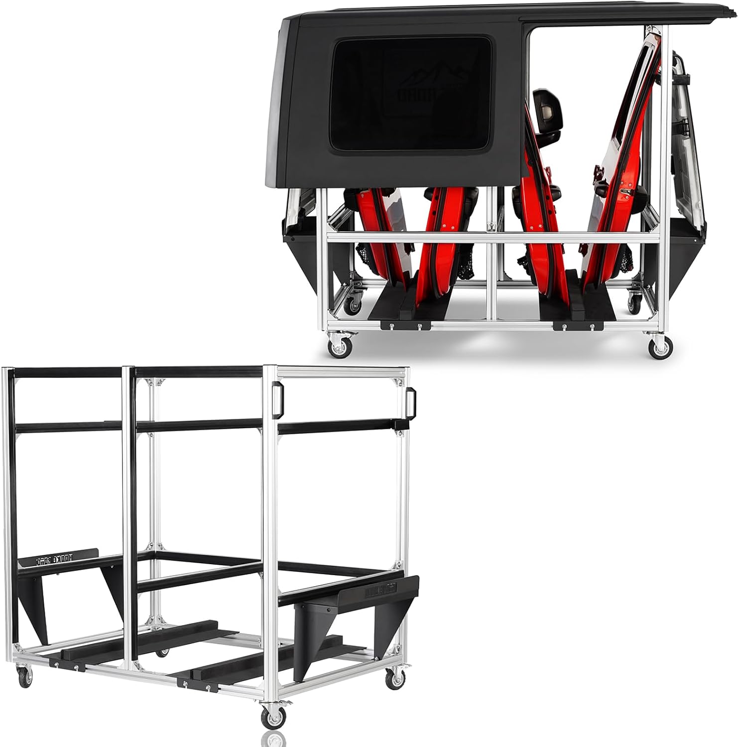 Hooke Road Hardtop Holder Carrier Door Storage Rack Movable Cart Compatible with 1997-2026 Jeep Wrangler TJ JK JL Gladiator JT & 2021-2026 Ford Bronco, 2/4 Doors Hardtop Only