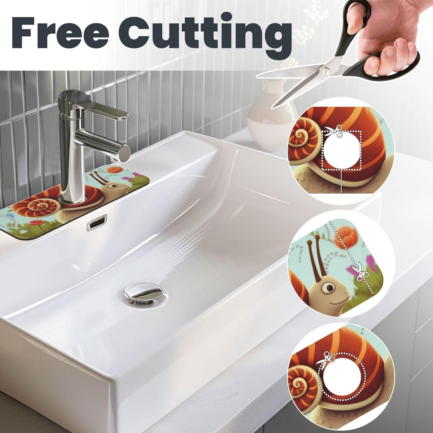 Faucet Mat for Kitchen Sink, Super Absorbent Sink Splash Guard, Fast Drying Mat Cute Snail Sink Gadgets Splash Guard Behind Faucet Drip Catcher for Bathroom, 15"x 5.5" image 3