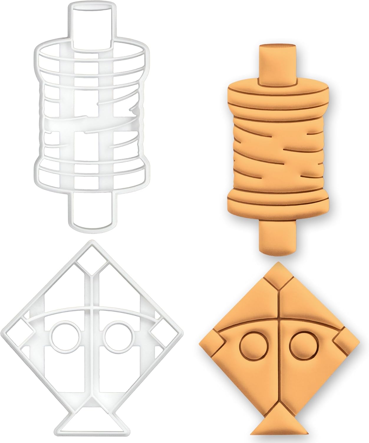 BAKERLOGY Set of 2 Makar Sankranti Kite & Kite Spool Cookie Cutters – Patang & Thread Reel Shapes for Uttarayana, Basant & Kite Festival Baking