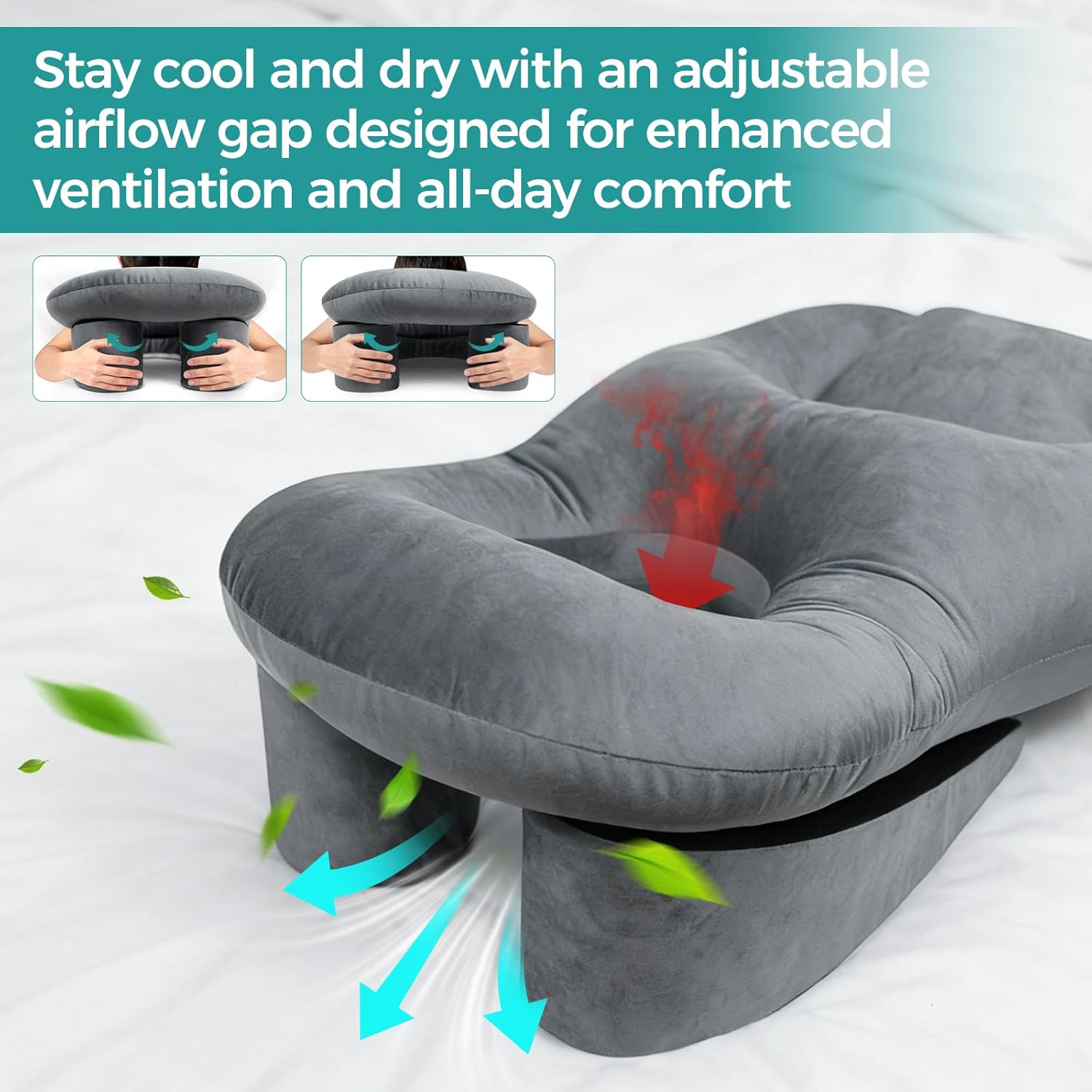 Face Down Recovery Pillow for Eye/BBL Surgery - Prone Massage Headrest with Adjustable Airflow, Plush Velvet Cover, Retinal Vitrectomy Equipment (Grey, Large, Removable Base Cover)