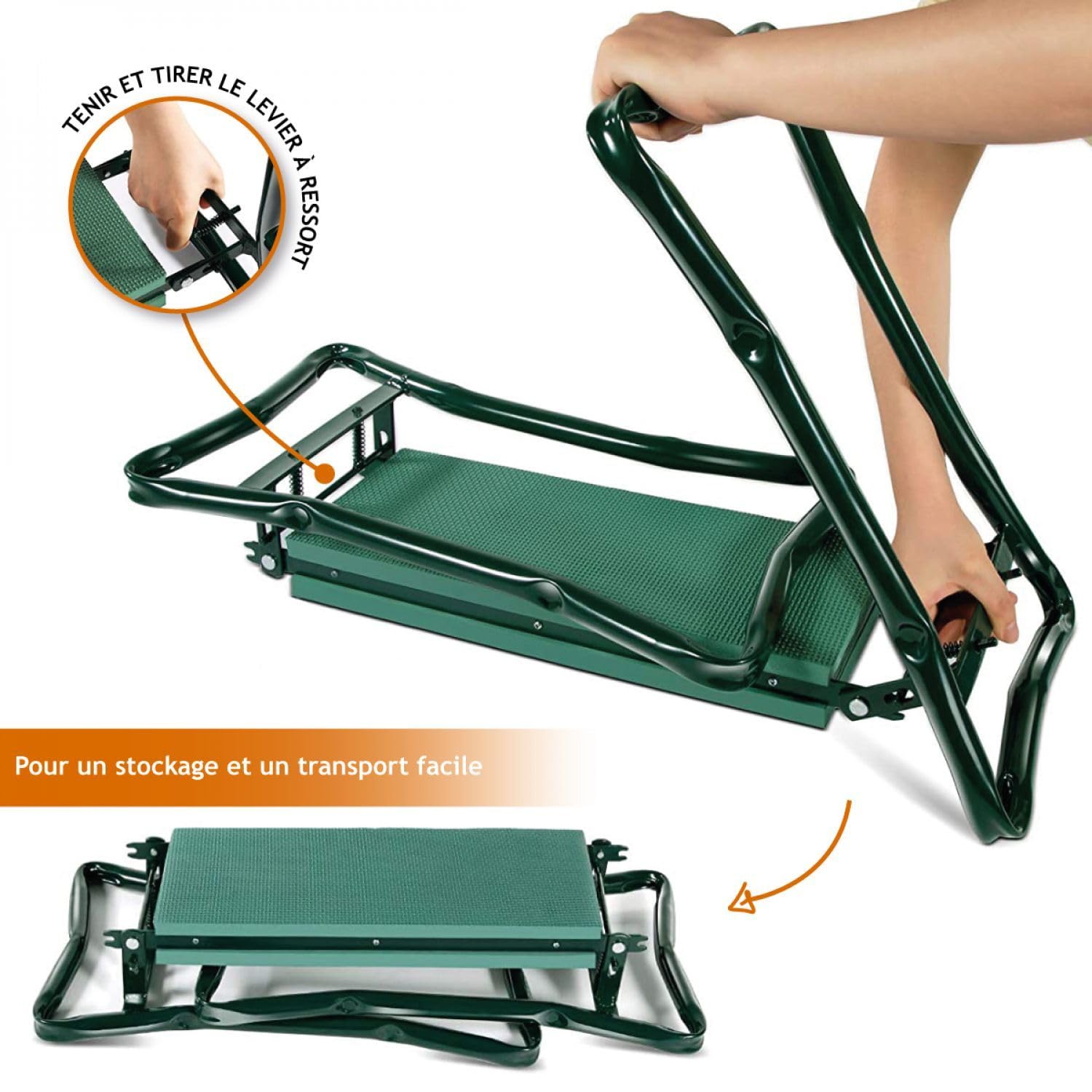 Linxor - Tabouret de Jardinage Pliable avec Rangement - Vert