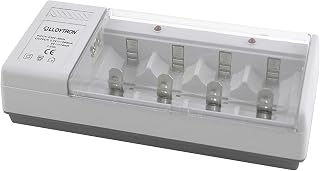 LLOYTRON Universal Home Battery Charger for AA / AAA / C / D / 9V (PP3) NiMh / NiCd Rechargeable Batteries - Charge 2 or 4 Batteries at Once - B044 - Grey