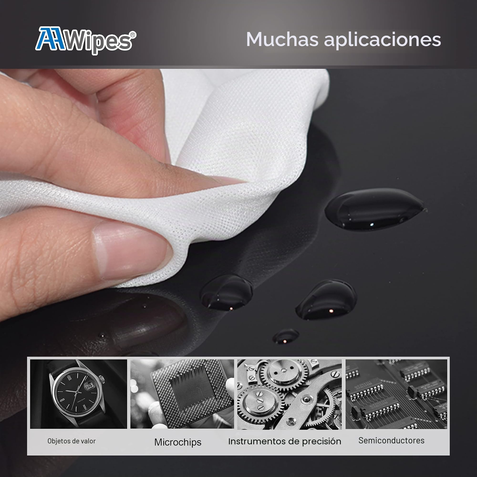 AAwipes Toallitas Microfibra Sala Blanca 9"x9", 180 gsm, 100 Pcs (MF18009) | Poliéster-polipropileno, superfino, sin pelusas, borde sellado por ultrasonidos, clase 100, para fibra óptica & laboratorio