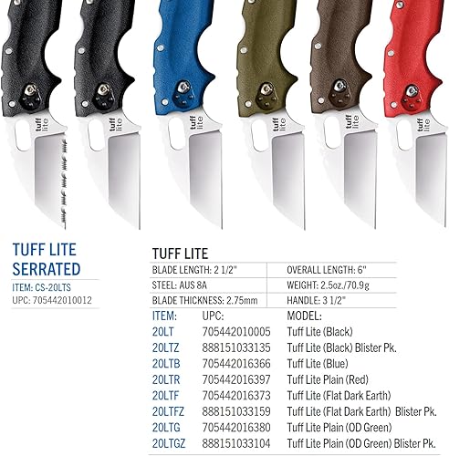 Miniatura 8 de COLD STEEL Tuff Lite - Cuchillo plegable de bolsillo con mango Griv-Ex de 2.5 pulgadas, hoja lisa afilada de 2.5 pulgadas