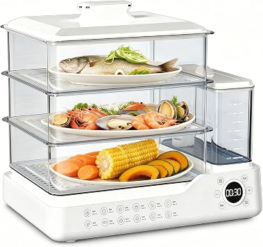 25QT Electric Food Steamer, 3-Tier Vegetable & Seafood Steamer