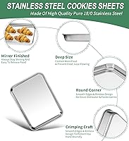 Vista 3 de Juego de 2 bandejas para hornear, 2 bandejas de acero inoxidable para hornear y bandejas para horno tostador, tamaño rectangular de 9 pulgadas