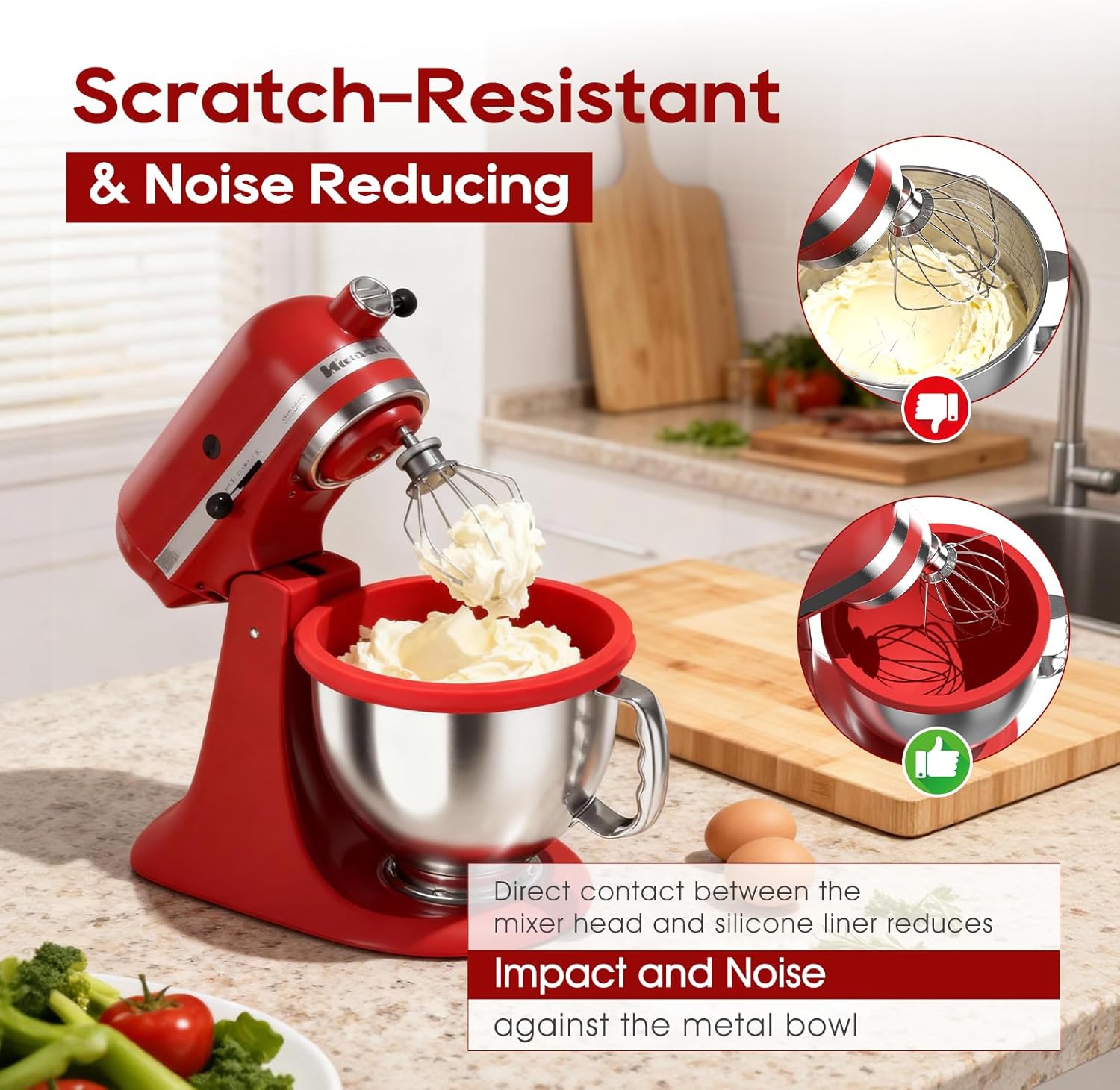 Silicone Bowl Liners for 5 Qt KitchenAid Mixers,3 Liners with Lids,Compatible with Stand Mixers,Non-Stick,Dishwasher Safe,for kitchen aid accessories and attachments,White&Red&Black