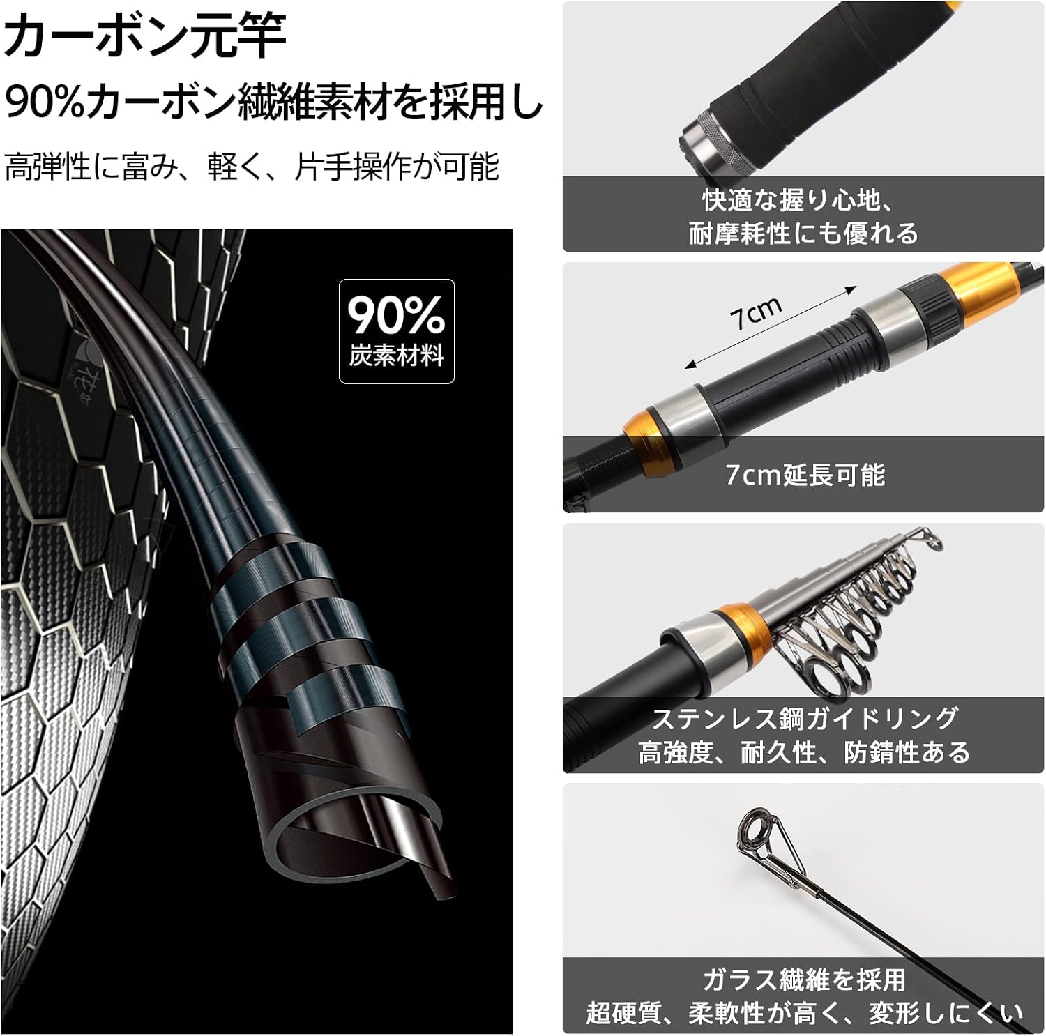 Рыболовный набор SANLIKE fishing set Карбоновая телескопическая удочка со спиннинговой катушкой, метательная удочка из карбона для начинающих длиной 1,8 М / 2,1 М / 2,4 М / 2,7 М / 3 м с наживкой и леской с сумкой для хранения, Портативная удобная легкая удочка, набор для морской рыбалки, пресноводной рыбалки, речной рыбалки, рыбалки на набережной., фото 3