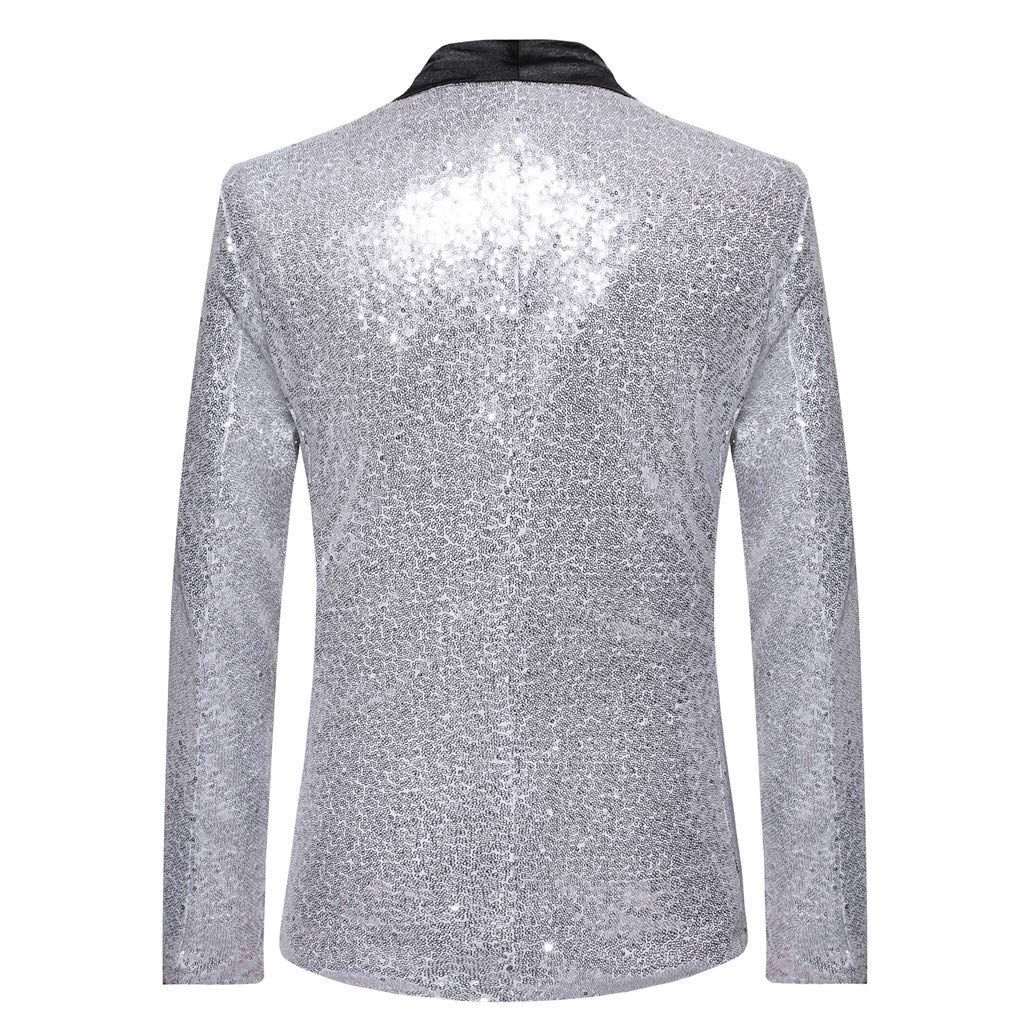 Generisch Blazer de lentejuelas para hombre, chaqueta de esmoquin brillante, con cuello de solapa, corte ajustado, traje de un botón