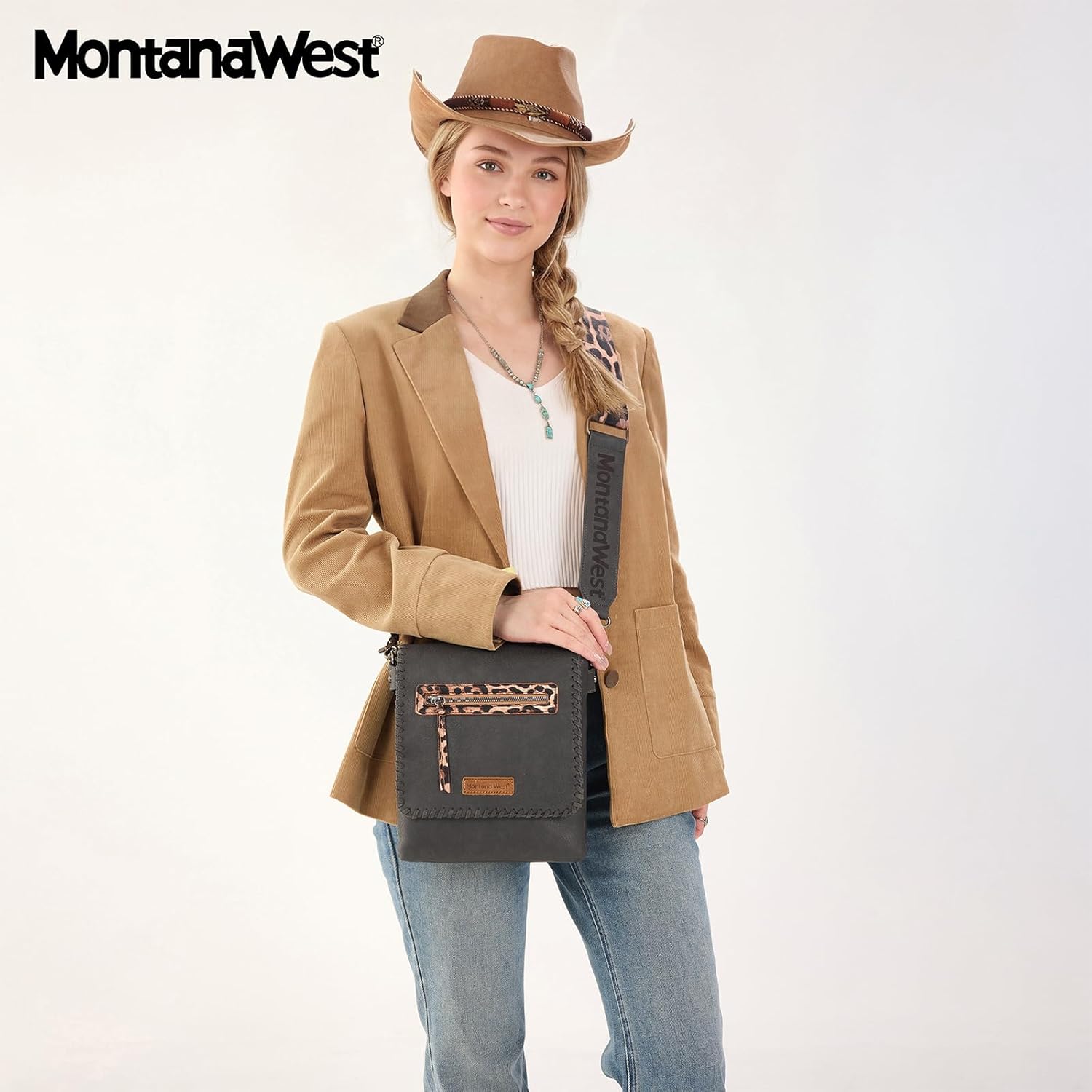 Montana West Crossbody Bags for Women with Dual Compartments Western Cross Body Purse with Leopard Print Guitar Strap