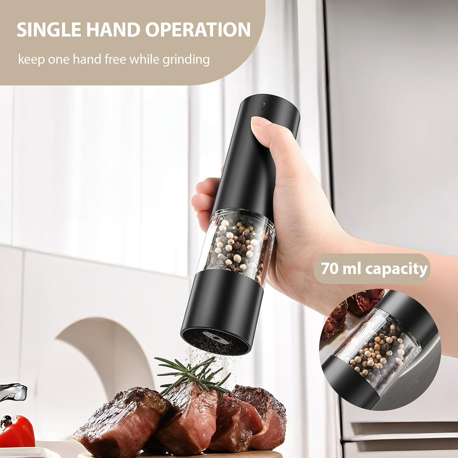 Electric Salt and Pepper Grinder Set, USB Rechargeable Salt and Pepper Shakers with Storage Base, Salt and Pepper Mill with Adjustable Coarseness