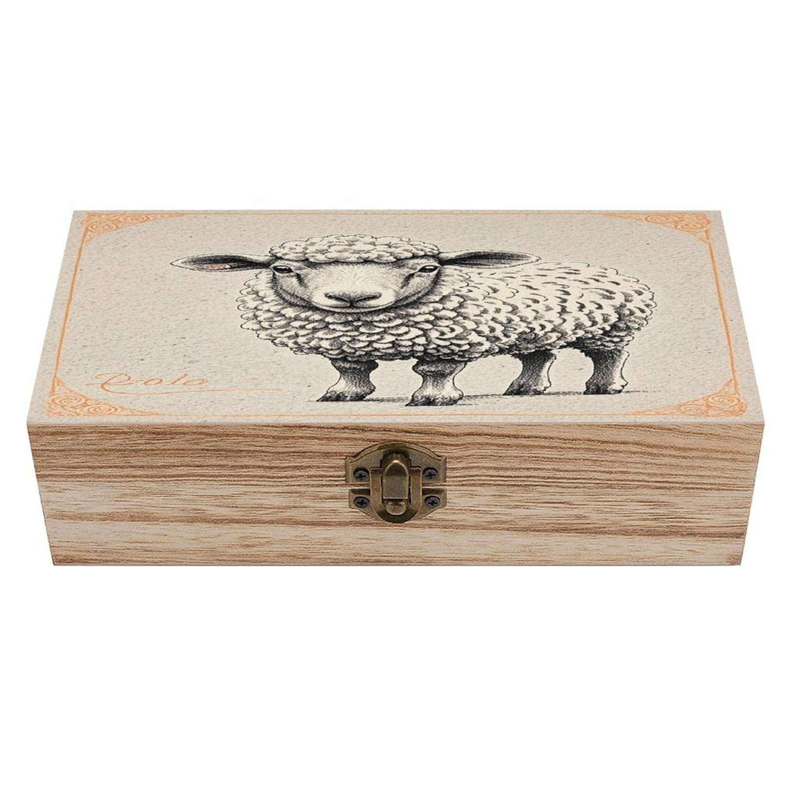 asbwuo Hand Drawn Sheep Wood Keepsake Box Wooden Box with Hinged Lid