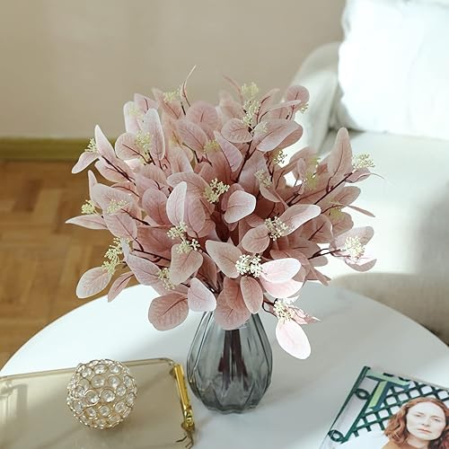 Miniatura 4 de 12 tallos de eucalipto artificiales, hojas de eucalipto de seda falsa de 20 pulgadas con bayas, plantas verdes, decoraciones florales