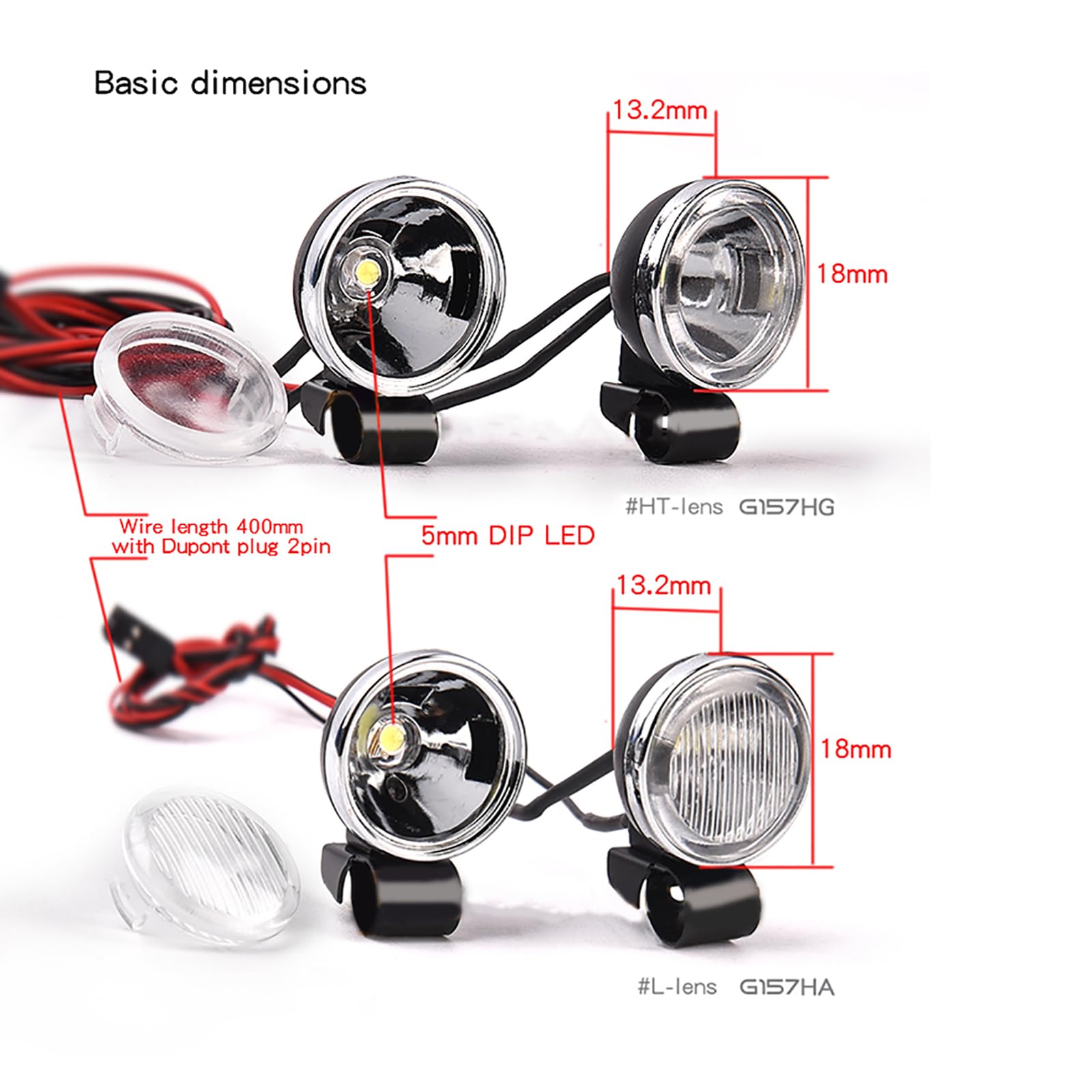 SHEAWA Spotlight LED lamp Retrofit universal parts for 1/10 RC cars Compatible with Traxxas TRX-4、AXIAL SCX10 etc (HT-lens Glossy Lens) - Image 3
