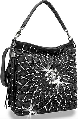 Star Flower Rhinestone Large Hobo Bag with Shoulder Strap