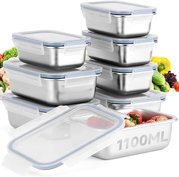 Cykorxicc 8-Piece 304 Stainless Steel Food Storage Containers with Lids, Leakproof & Airtight Food Containers, Oven/Freezer/Dishwasher Safe,Stackable Kitchen Storage Set