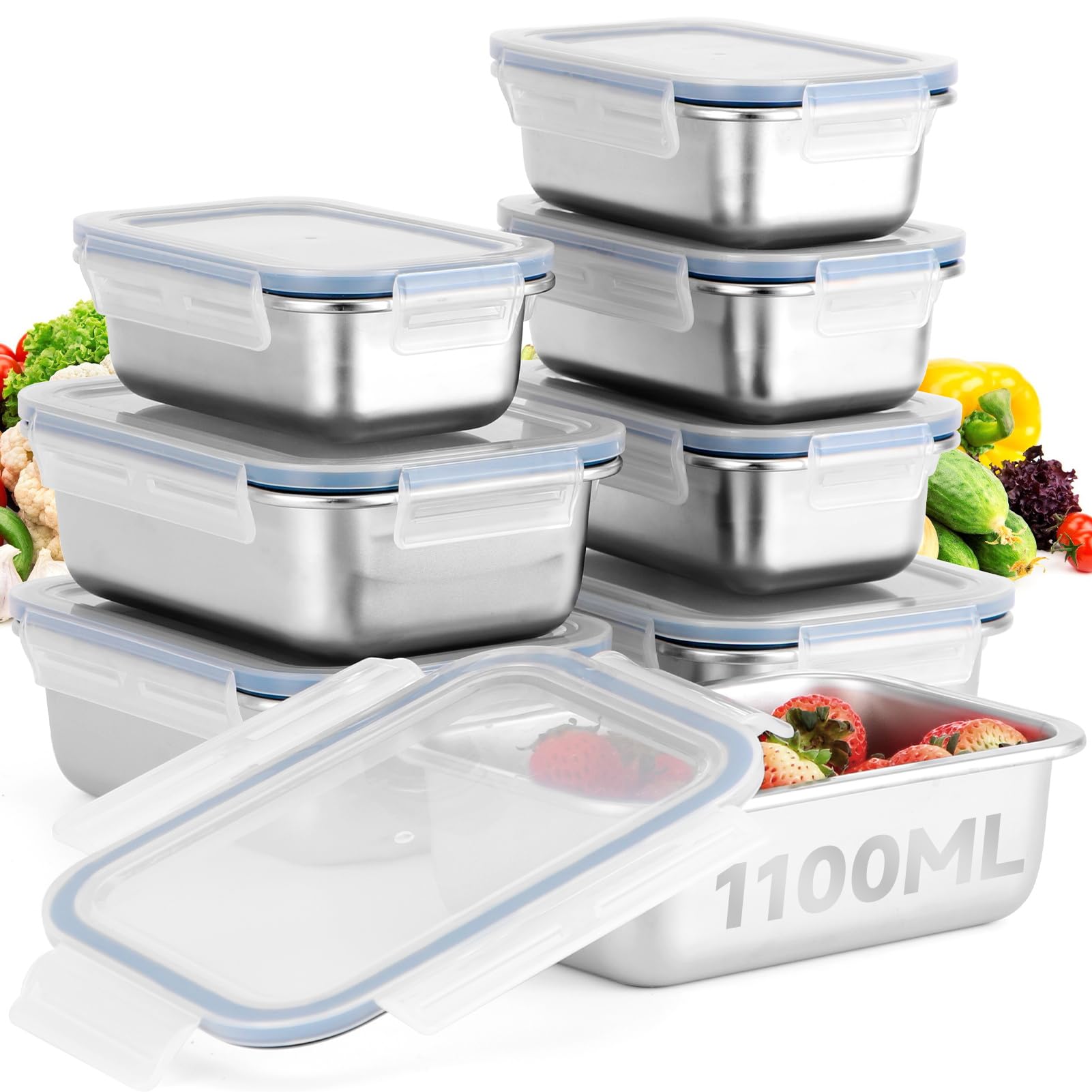 Cykorxicc 8-Piece 304 Stainless Steel Food Storage Containers
