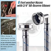 Vista 4 de 6 pies de mangueras premium de acero inoxidable para lavadora con codo de 90 grados, sin plomo, a prueba de explosiones, conexión NPT de 3/4