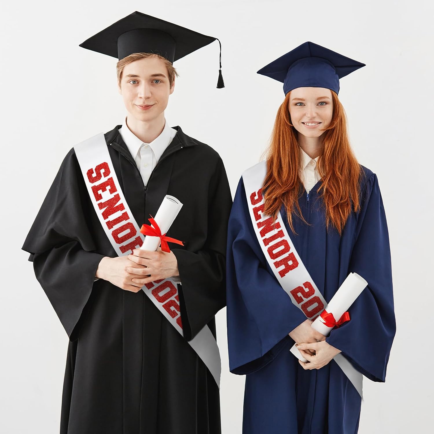 8 Pcs White Senior 2027 Sashes with Red Glitter Letters | Senior Sash Class of 2027, Graduation Celebration Cheer Sash, Class Competition Sashes, Graduation Party Supplies Favors