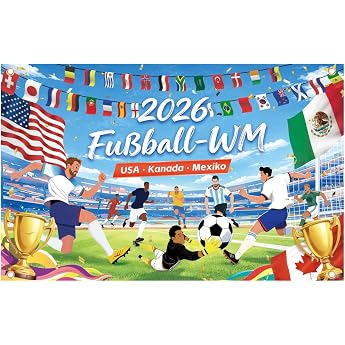 AhfuLife Large Football Flag 150 x 90 cm for World Cup Decoration 2026 Football World Cup Flag Printed on Both Sides with 4 Metal Eyelets for Football Party Garden Home Bar Photo Background