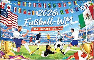AhfuLife Große Fußball Flagge 150x90cm für WM Deko 2026, Fussball Weltmeisterschaft Fahne Beidseitig Bedruckt mit 4 Metallösen für Fußball Party Garten Haus Bar Foto-Hintergrund Dekoration