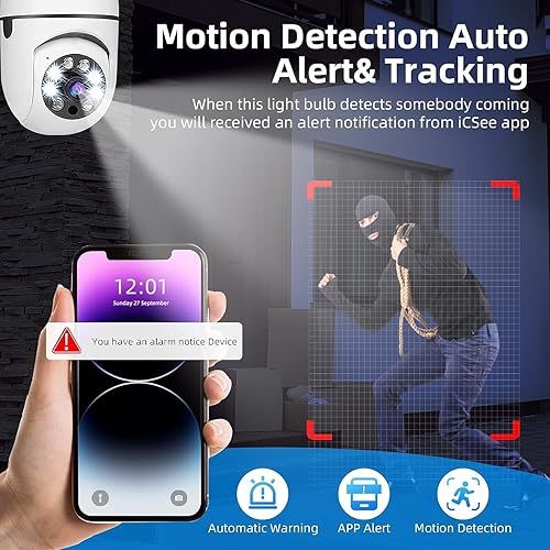 Miniatura 3 de TGMALL Paquete de 2 cámaras de bombilla para exteriores, inalámbricas, inteligentes, para el hogar, cámara de seguridad para interiores, enchufe