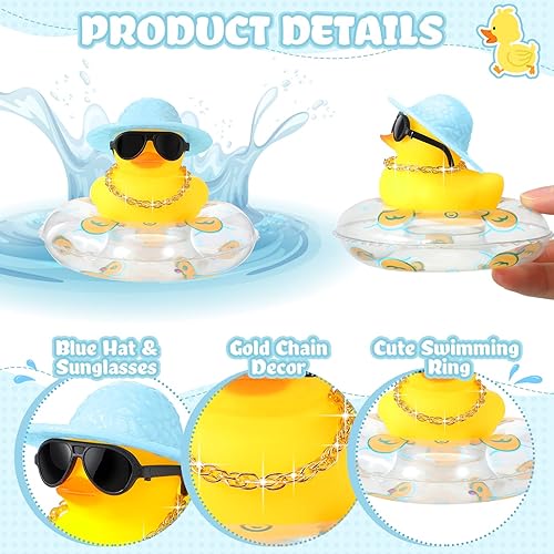 Sotiff Mini Rubber Ducks Bulk for Kids Children Cute Yellow Duck Toy for Dashboard of Car Ornaments with Sunglasses Swim Ring Mini Hat Necklace for Birthday Party Gift(12 Sets,Cute)(24,Cute)