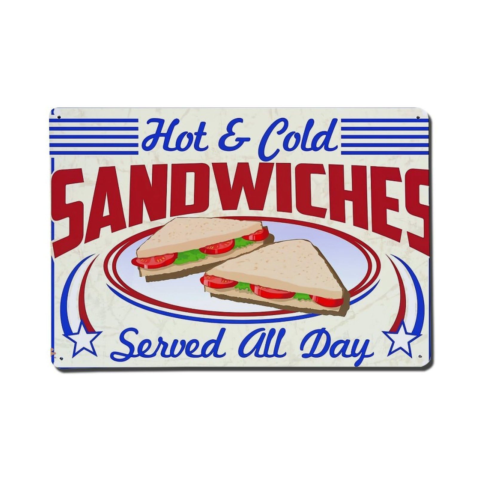 Jdfenggu Vintage Hot And Cold Sandwiches Served All Day Retro Metal Tin Sign, Metal Poster For Bar, Home, Man Cave, Kitchen, Laundry Room Art Decor 8X12 Inch