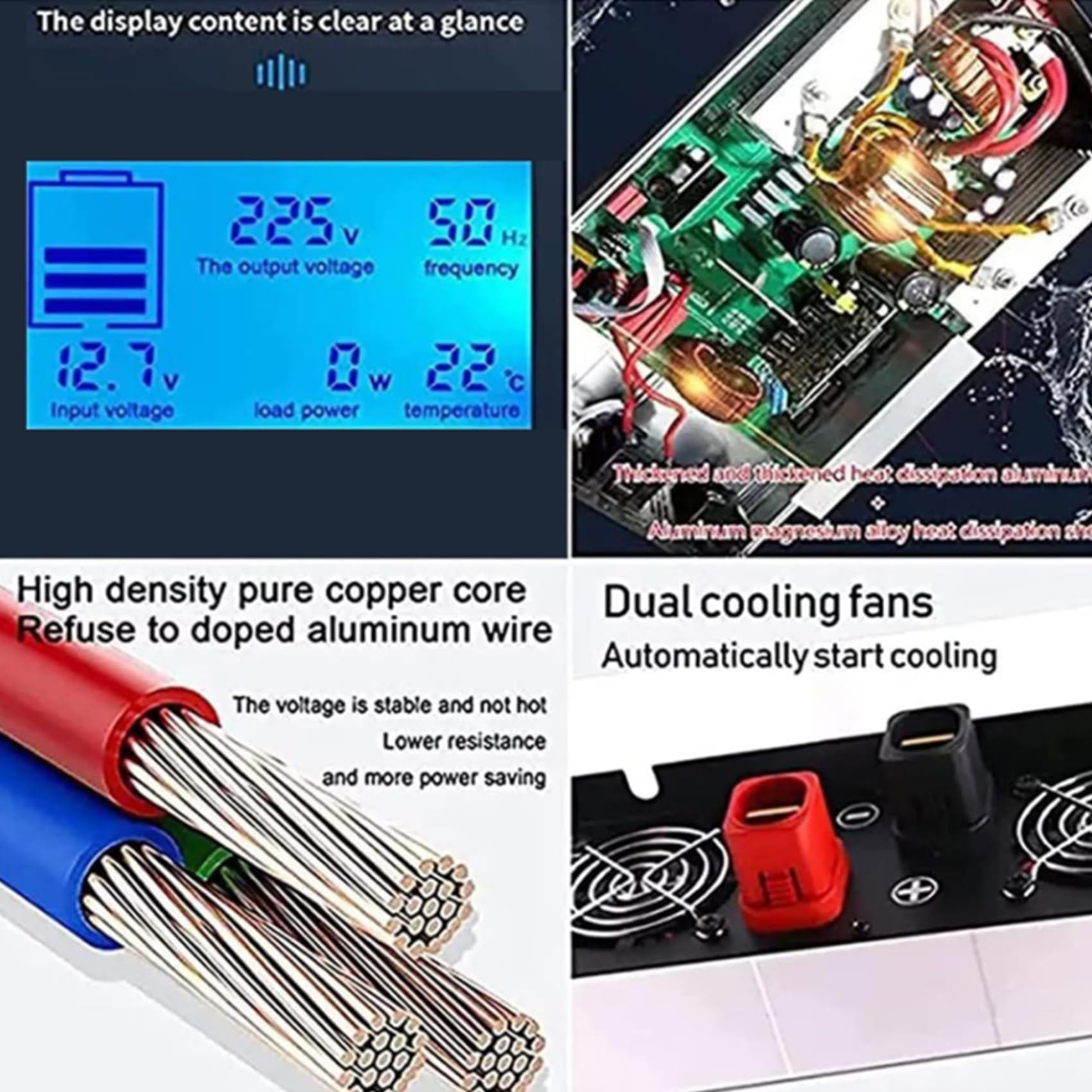 24v to 230v,Przetwornica czystej fali sinusoidalnej o mocy szczytowej 3000 W, przetwornica 12 V DC na 230 V AC z podwójnymi gniazdami do awaryjnego tworzenia kopii zapasowych w domu