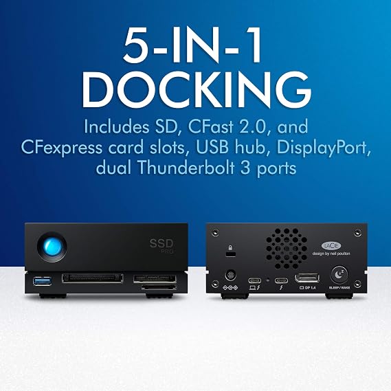 LaCie 1big Dock SSD Pro, 2 TB, harici SSD yuvası, Thunderbolt 3, 2800 MB/sn'ye kadar FireCuda NVMe SSD, Mac ve PC, 5 yıl Rescue Services, 1 ay Adobe All Apps (STHW2000800)