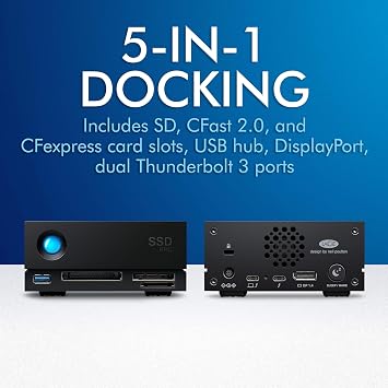 LaCie 1big Dock SSD Pro, 2 TB, harici SSD yuvası, Thunderbolt 3, 2800 MB/sn'ye kadar FireCuda NVMe SSD, Mac ve PC, 5 yıl Rescue Services, 1 ay Adobe All Apps (STHW2000800)