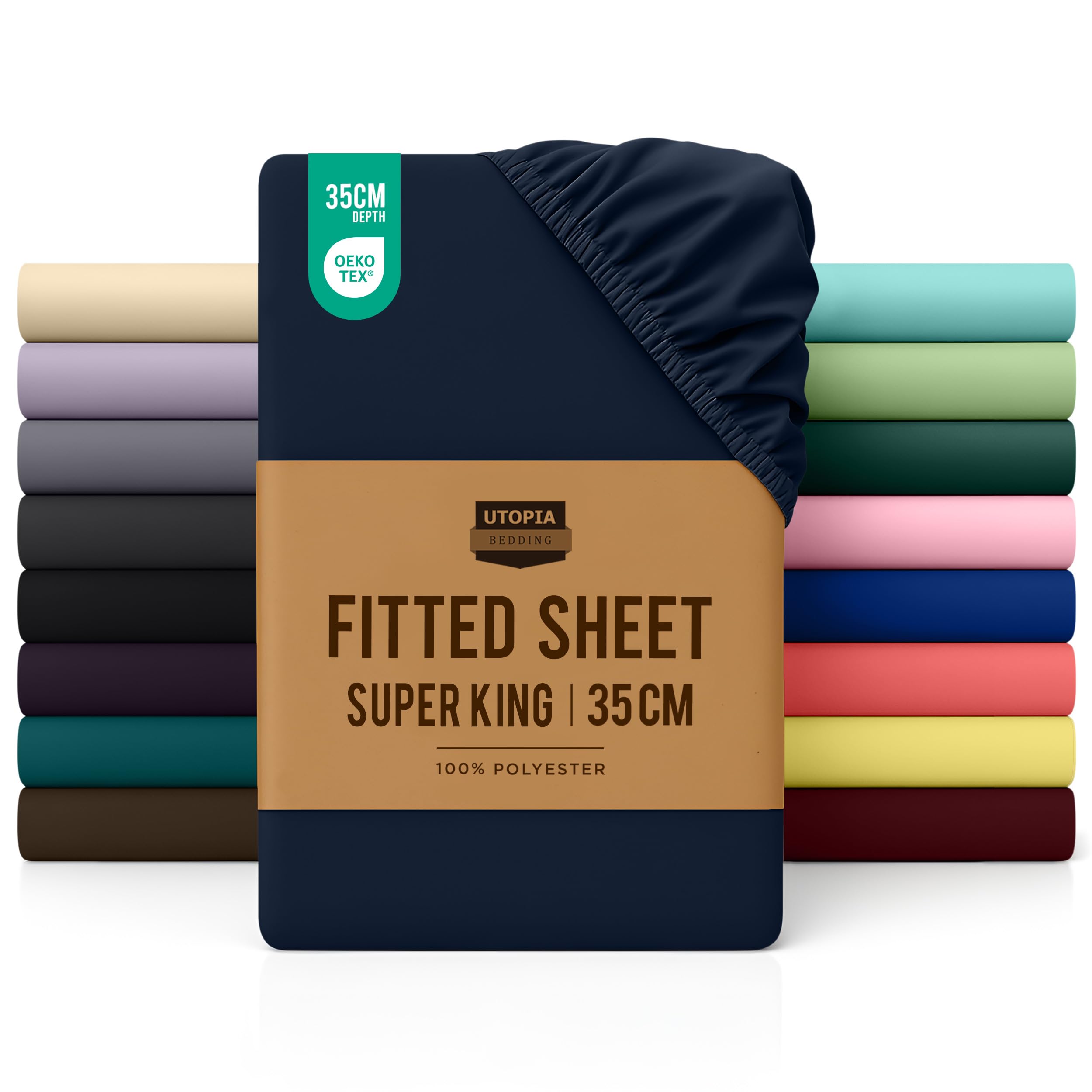 Utopia Bedding Fitted Sheet Super King, Navy - Deep Pocket 14 inch (35 cm) - Easy Care - OEKO-TEX Certified - Soft Brushed Microfibre Fabric - Shrinkage and Fade Resistant - Bottom Sheet