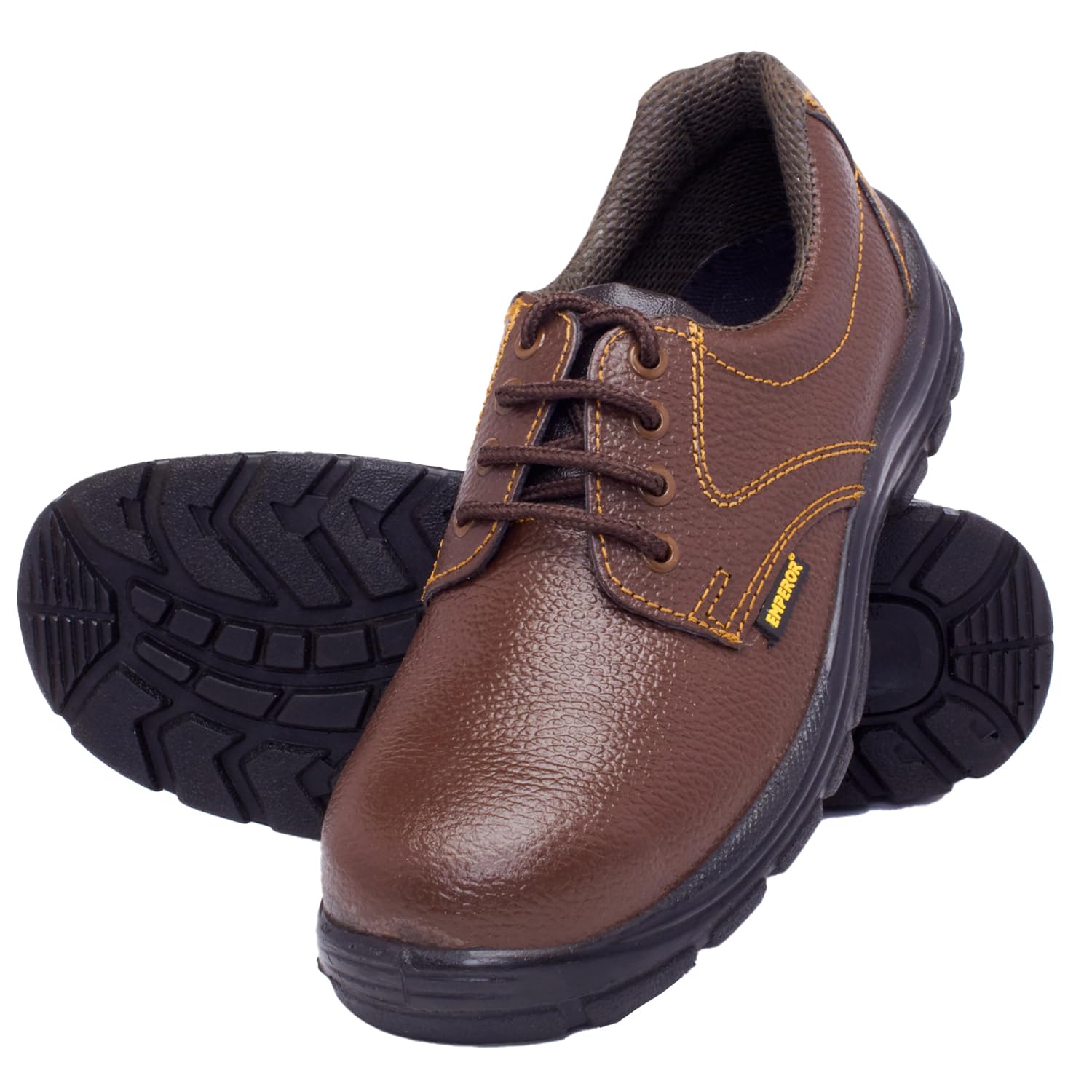 Brown : Black Lightweight Safety Shoes for Men - Genuine Leather, Steel Toe, Anti-Skid, Abrasion Resistant (Size 7) (Set of 1)-image-25