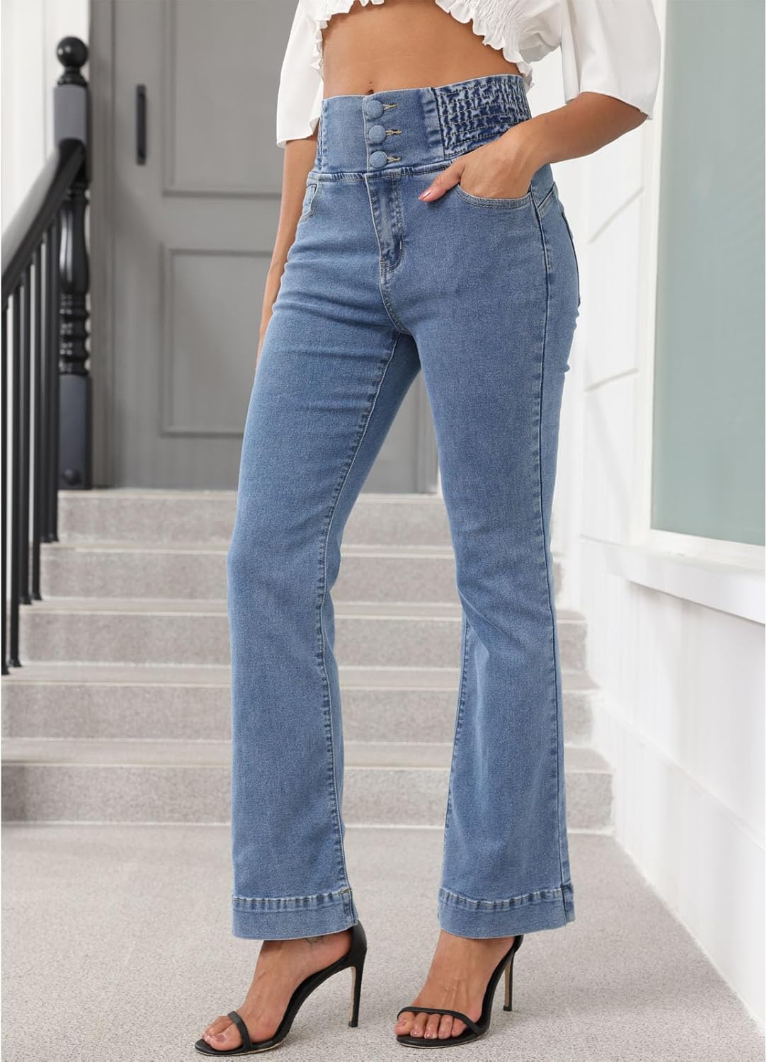 ECHOINE High Waisted Bell Bottom Jeans for Women Stretchy Flared Bootcut Denim Pants with Pockets - Image 2