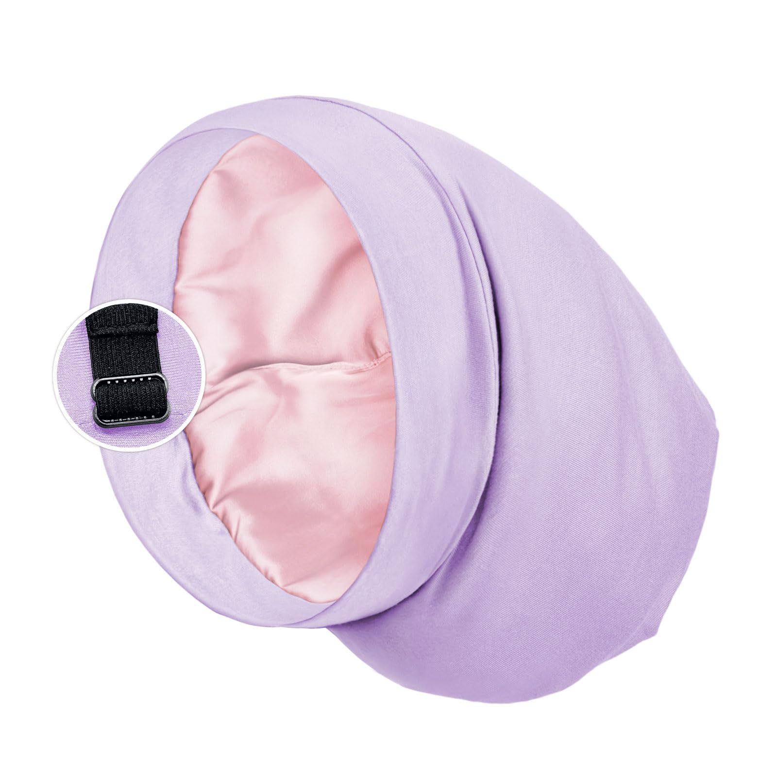 Satin Lined Sleep Cap Bonnet for Curly Hair and Braids, Stay On All Night Hair Wrap with Adjustable Strap for Women and Men, Lavender, Pack of 1