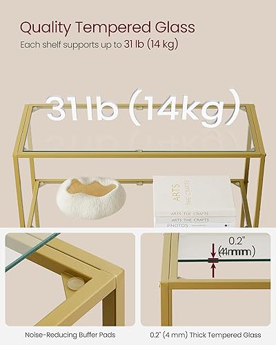 Miniatura 5 de VASAGLE Librería, estantería de 6 niveles, estantería delgada para dormitorio, baño, oficina en casa, vidrio templado, marco de acero, oro metálico