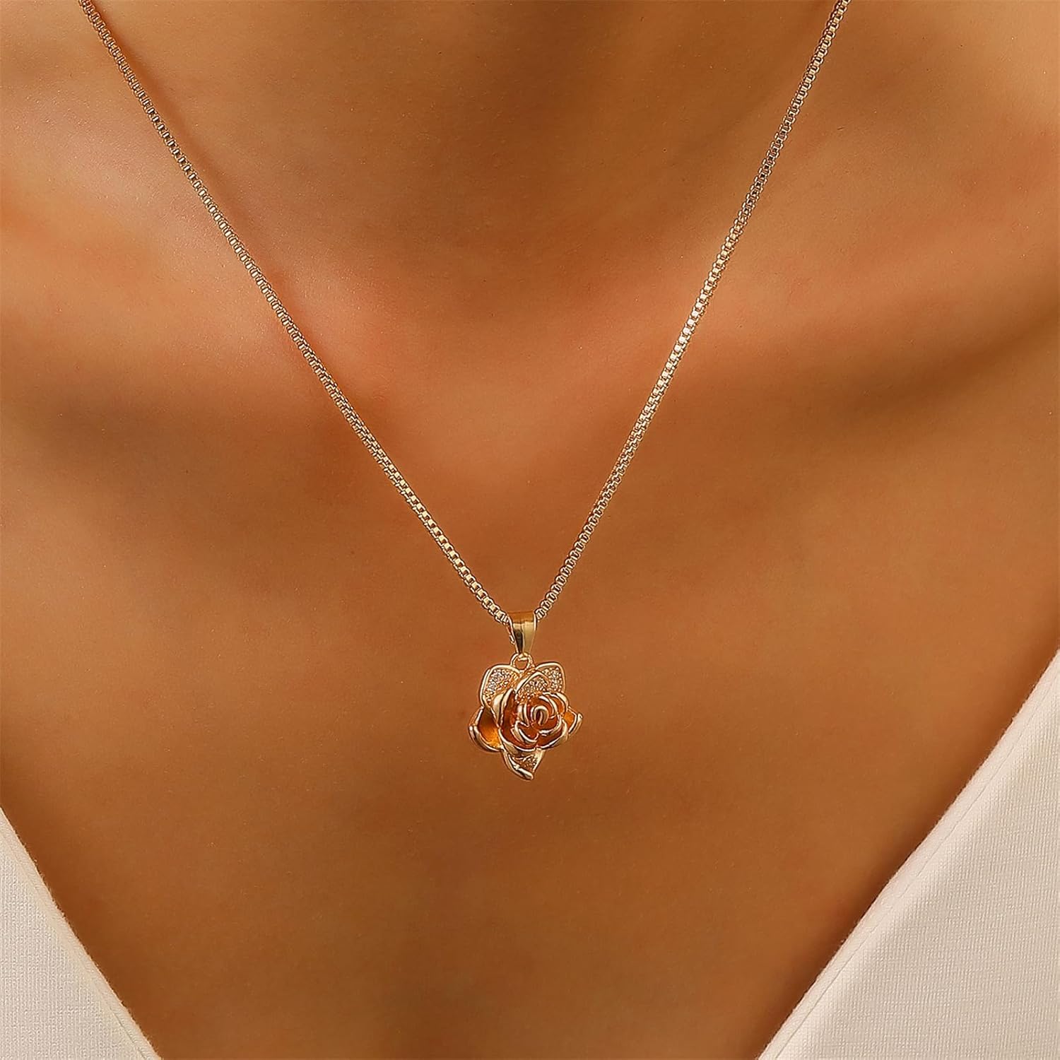 3-4 Pcs Red Rose Jewelry Set for Women Dainty Trendy Roses Flower Pendant Necklace Vintage Flower Green Leaf Bracelet Dangle Earrings Wedding Valentine's Day Charm Jewelry - Image 4