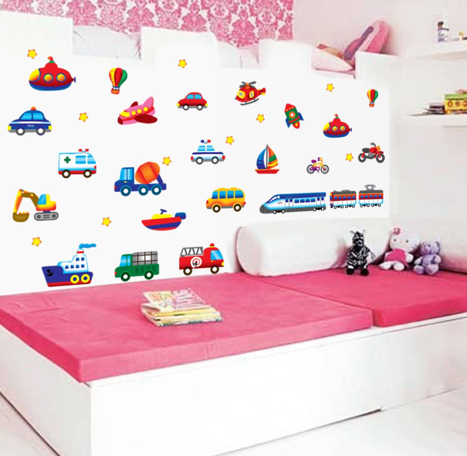 Indian Royals Cartoon Cars Train Motor Bike Ship wall Stickers for Kids, wall Stickers for Kids Room, Kids wall Stickers for Kids Room, Baby Room Decoration Items, Cartoon wall Stickers (50 * 70 CM) 3