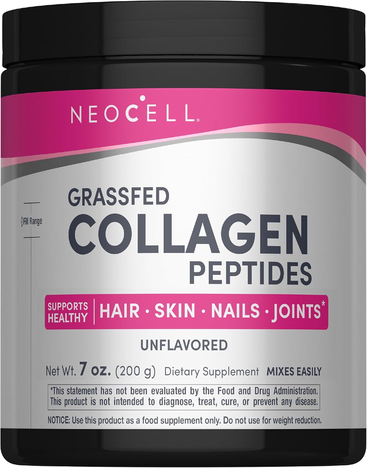NeoCell Grassfed Collagen Peptides Powder | 7 oz | Unflavored | for Women and Men | Hair, Skin, &amp; Nails
