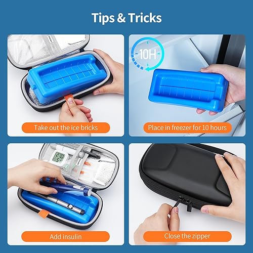 Miniatura 4 de Maletín rígido de viaje con ladrillo de hielo, funda portátil para diabéticos, bolsa enfriadora de medicamentos para 2 bolígrafos de insulina y