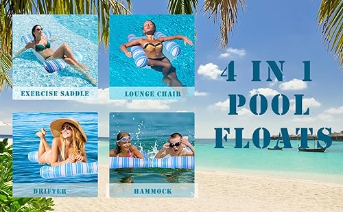 Miniatura 5 de Paquete de 3 flotadores de agua para adultos, flotadores de piscina multiusos 4 en 1, sillas de piscina flotantes para adultos, hamaca flotante,