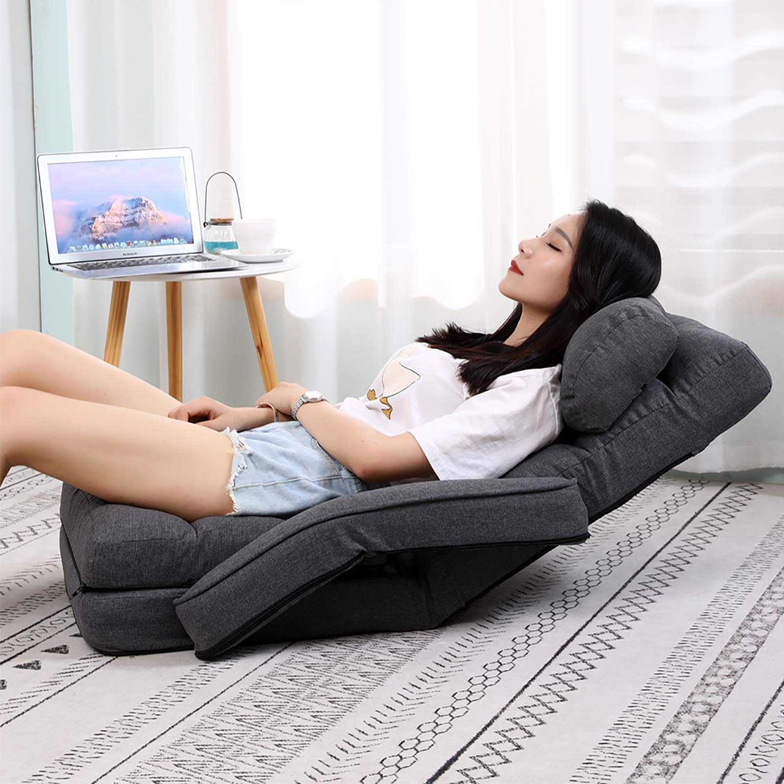Silla Suelo Ajustable en 42 Posiciones, Sofa Suelo 4-en-1 Plegable, Silla de Piso con Respaldo para Dormir Solo, Silla de Suelo Plegable (Grey) 8803