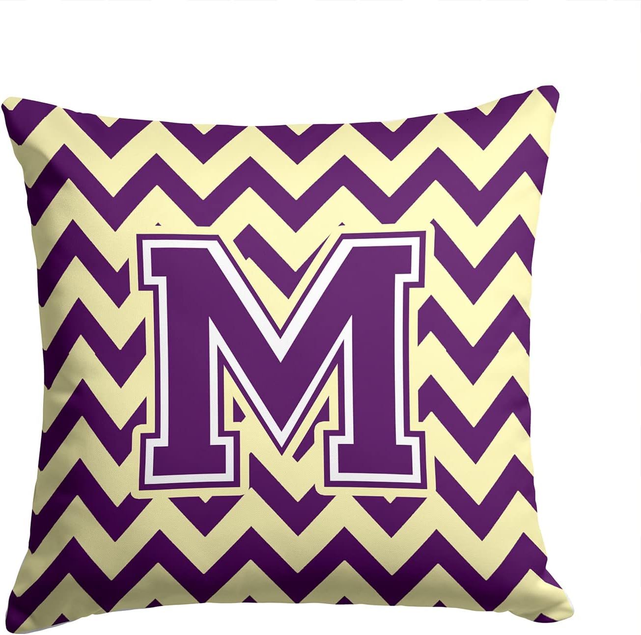 Caroline's Treasures CJ1058-MPW1414 Letter M Chevron Purple and Gold Fabric Decorative Pillow Machine Washable, Indoor Outdoor Decorative Pillow for Couch, Bed or Patio, 14Hx14W