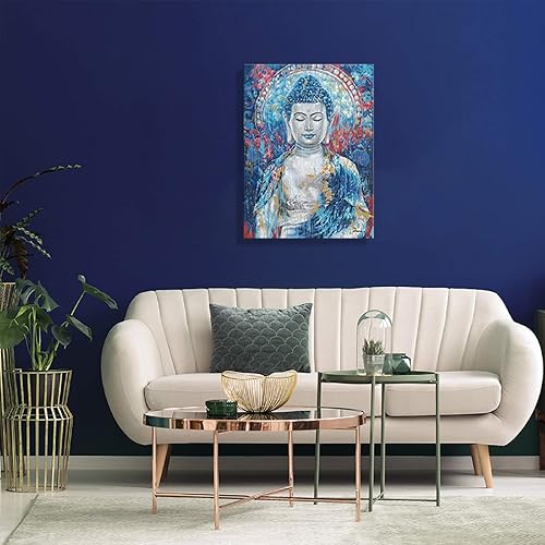 Miniatura 3 de ATELIYISHU Lienzo artístico de Buda para pared de sala de estar, arte de pared de Buda zen, impresiones de Buda verde azulado sobre lienzo giclée,