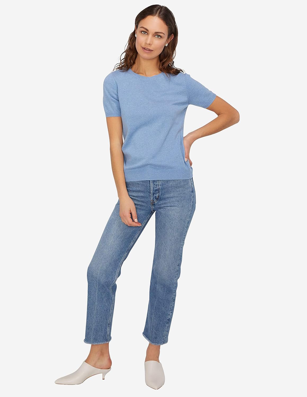 State Cashmere Women’s Essential Short Sleeve Crewneck Sweater 100% Pure Cashmere Classic Tee Pullover - Image 5